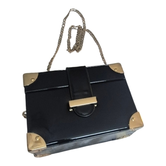 Forever 21 Handbags - Forever 21 Black Mini Box Crossbody Purse with Gold Accents